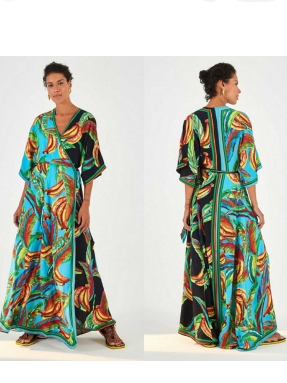 Farm Rio Mixed Banana Wrap Maxi Dress